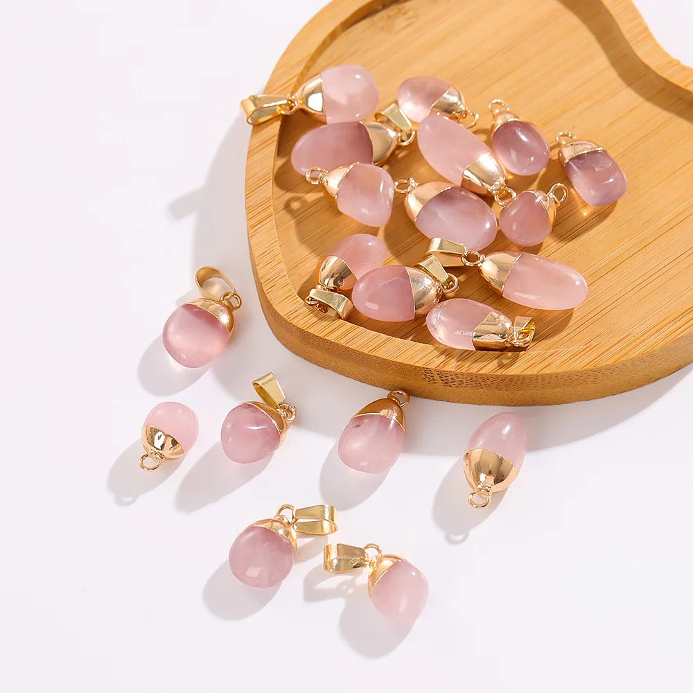 Wholesale Natural Stone Pendant Necklace Rose Quartz Gemstone Jewelry Natural Stone Water Drop Pendant Necklace Gift for Her