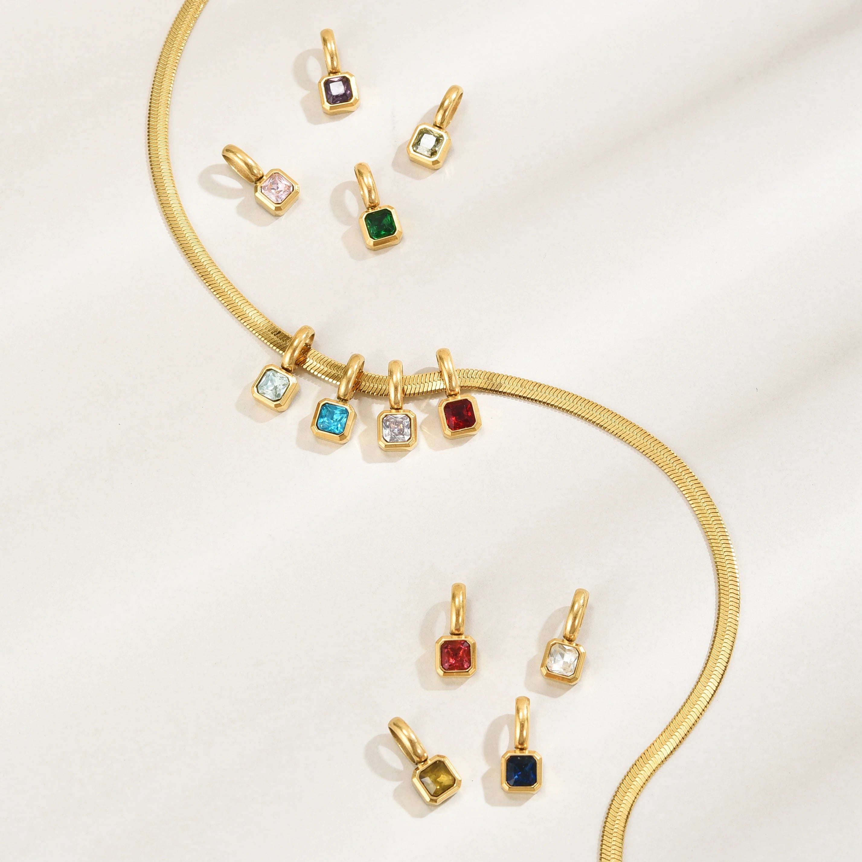 4*4 mm Mini Quietly Brilliant Birthstone Pendant for Children's DIY Handmade Jewelry Crystal Rhinestone 18K Gold Plated