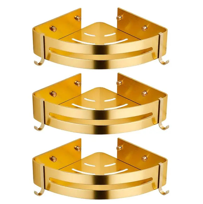 Hot Selling Space Aluminum No Drilling Gold Bathroom Accessory Sets Soap Shower Basket Shower Caddy Holder