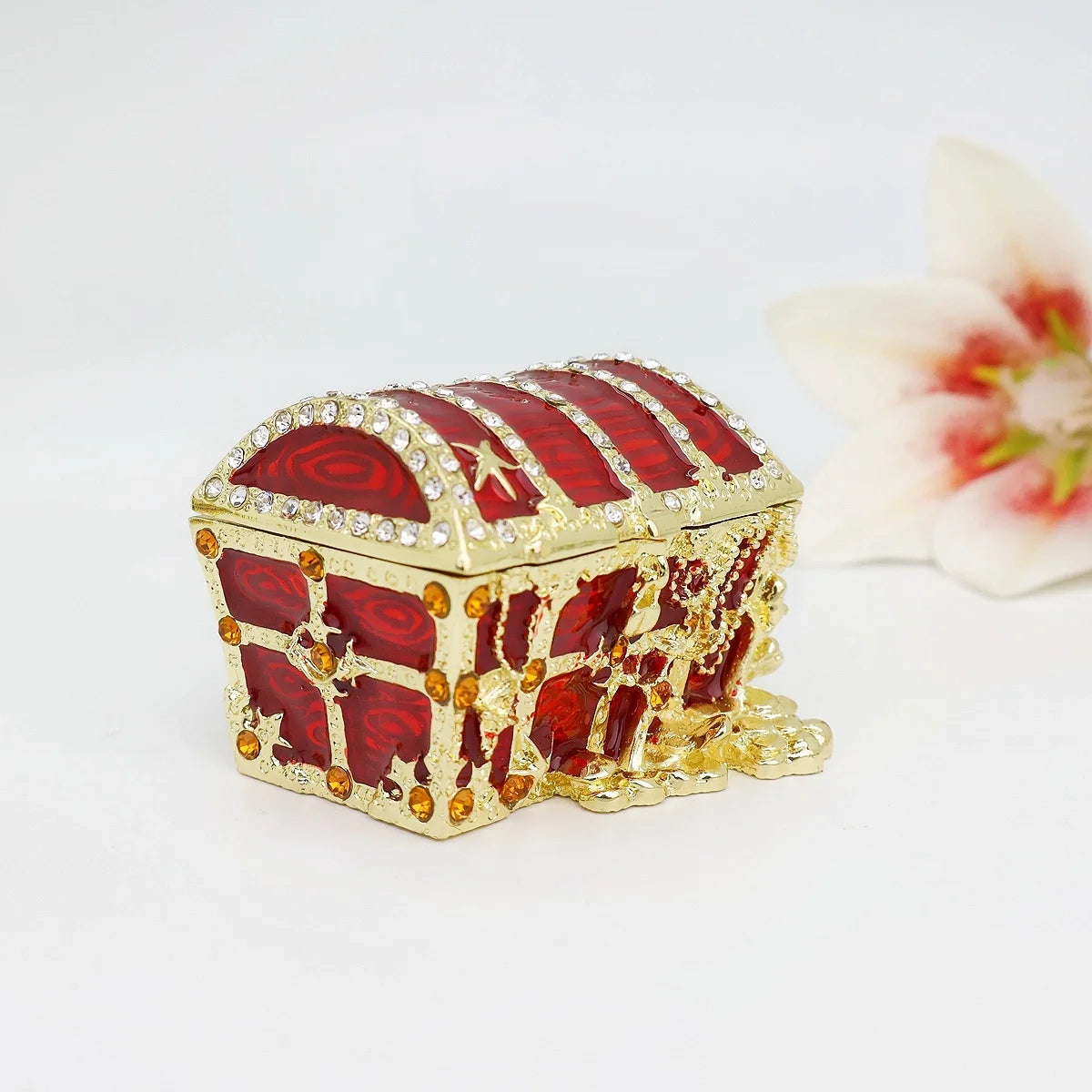 SHINNYGIFTS Wholesale Enamel Treasure Chest Decorative Box Small Jewelry Storage Feng Shui Ornament Birthday Gift