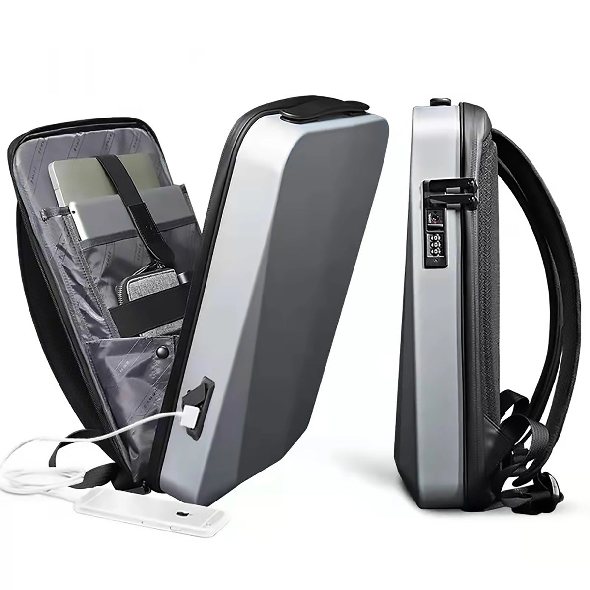 EVA Men Luxury Hard Shell Business Laptop Backpack with Zipper Closure Waterproof Anti-Theft USB Charging Port & TSA Lock