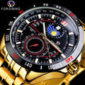 Forsining Men's Multi-Function Luxury Automatic Watch Waterproof Mechanical Wristwatch Men Gold Stainless Steel 22mm Moon