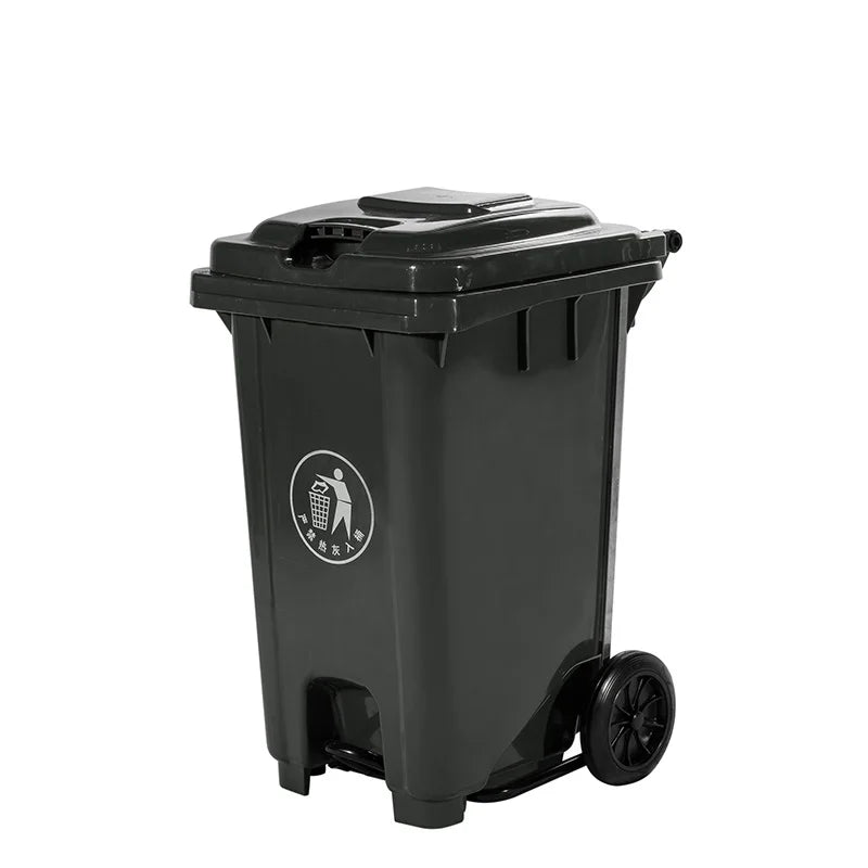 100L Outdoor PE Household Rubbish Bin with Rolling Cover Type and Foot Pedal Eco-Friendly Rectangular Trash Can