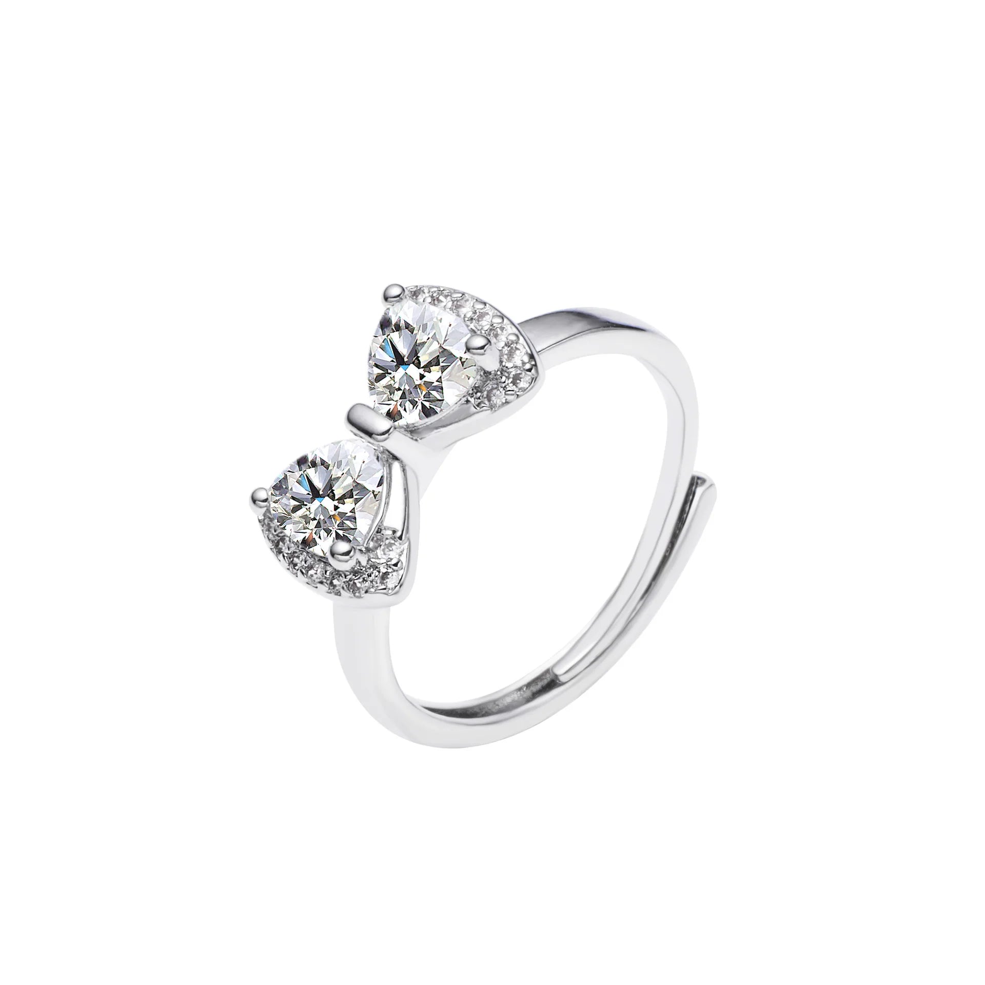 Luxury Silver Plated Wedding Ring For Women Bow Shape Full Diamond Moissanite Diamond Zircon Ring Engagement Finger Ring
