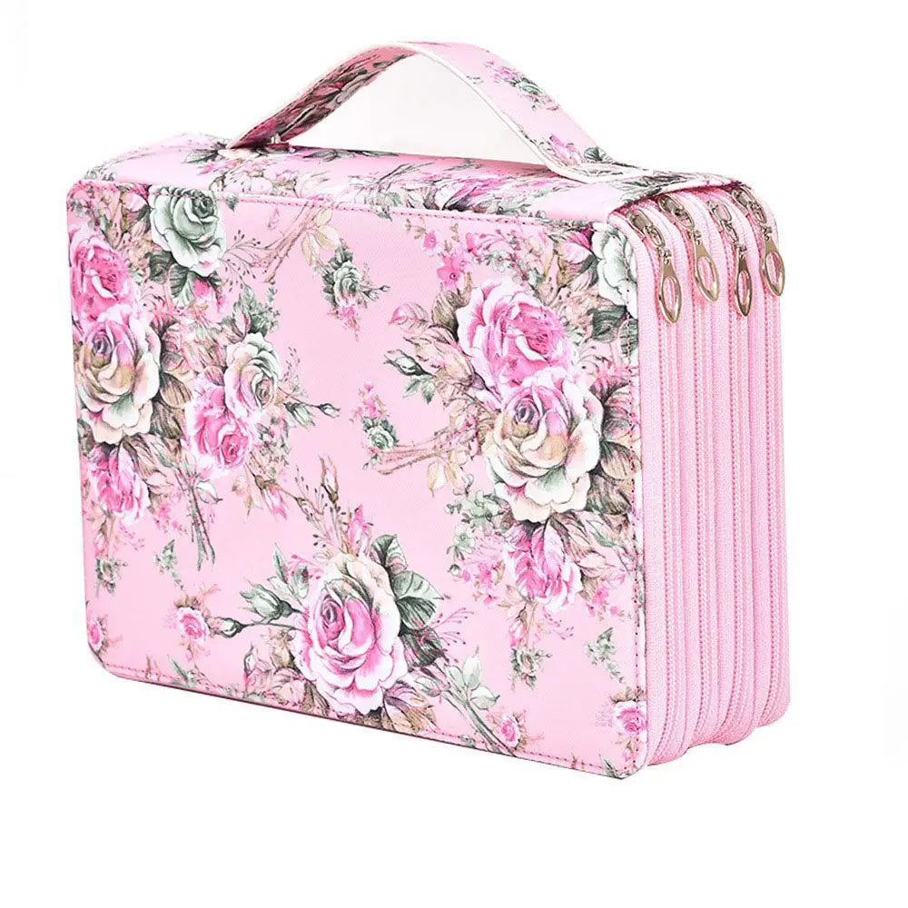 Personalized Square Portable 200 Slot Three 3 Layer Pencil Makeup Brush Women Travel Toilet Organizer Bag Zipper Characters