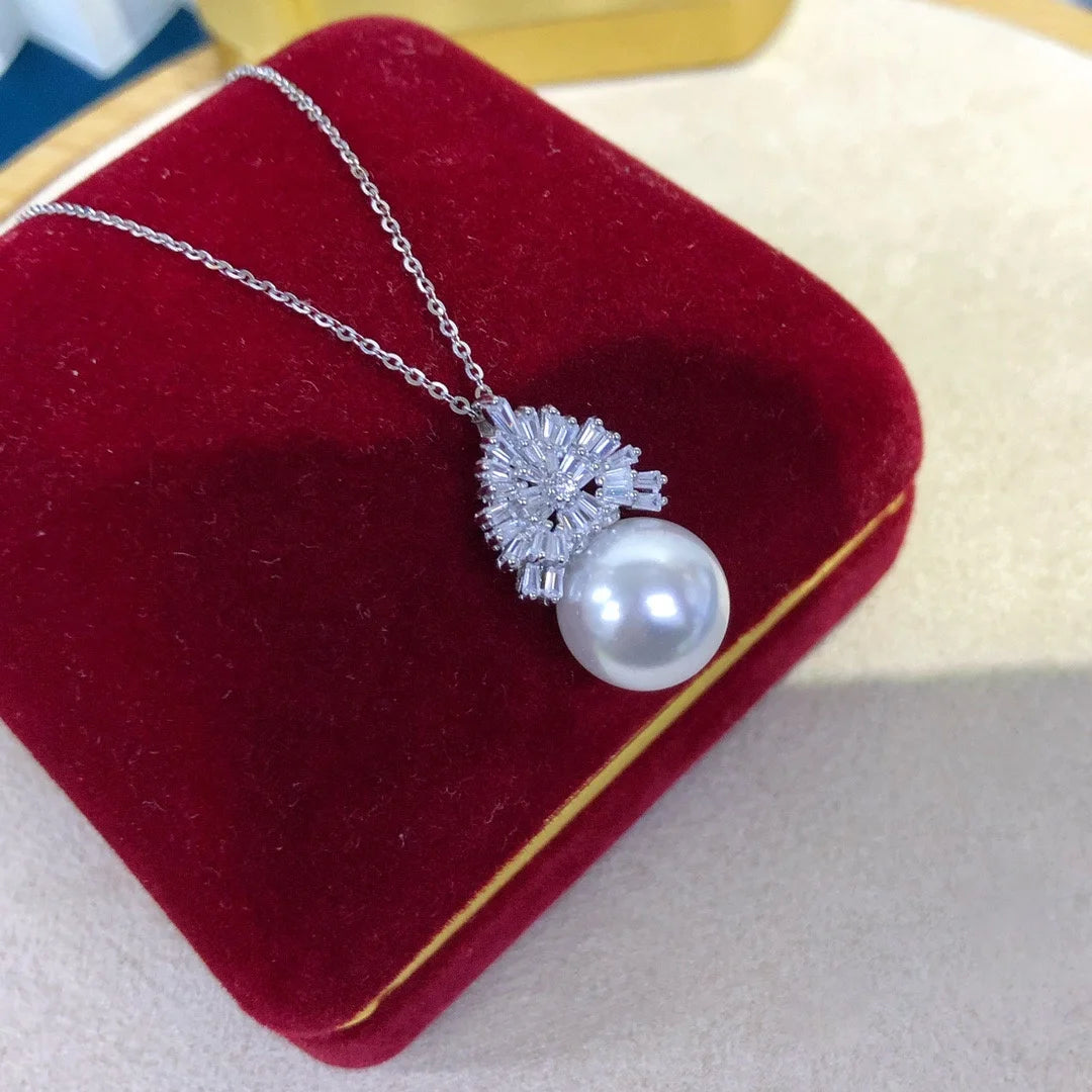 P1559 11-12mm DIY Natural  Freshwater Pearl Charm Pendant Necklace Accessory 925 Sterling Silver Jewelry for Women Without Chain