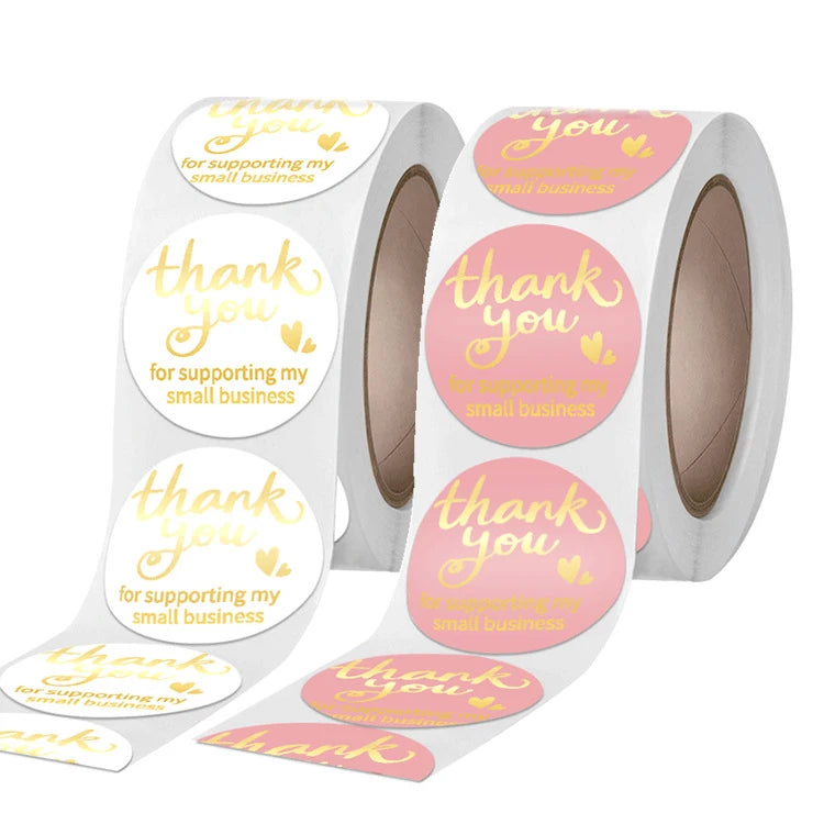 Custom pink Product Thermal Reusable Cute Designs Paper Round Thank You Stickers for Cup