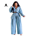 Women's Green Dimple Denim Jacket Baggy High Waist Cargo Distress Jeans Multiple Pockets Zipper Solid Two Piece Set Clothing