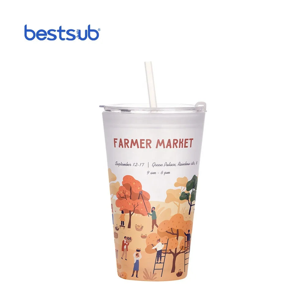 For BestSub Custom Logo Minimalist Design Glass for Mugs Wholesale Ceramic Cups for Straw Lid for Boiling Water Sublimation Coff