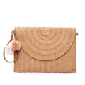 Handmade Woven Straw Envelope Clutch Bag for Women Summer Beach Pom Pom Wristlet Handbag for Vacation Party