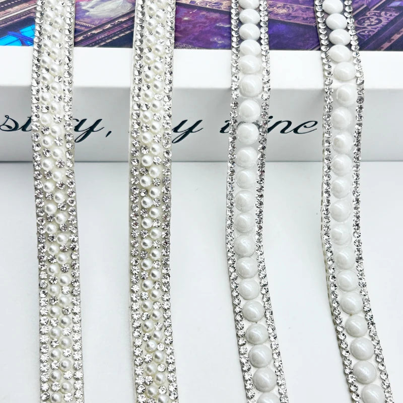 Populares 3 Yards Pearl Rhinestone Self Adhesive Crystal Rhinestones Appliques and Trimmings Ribbon