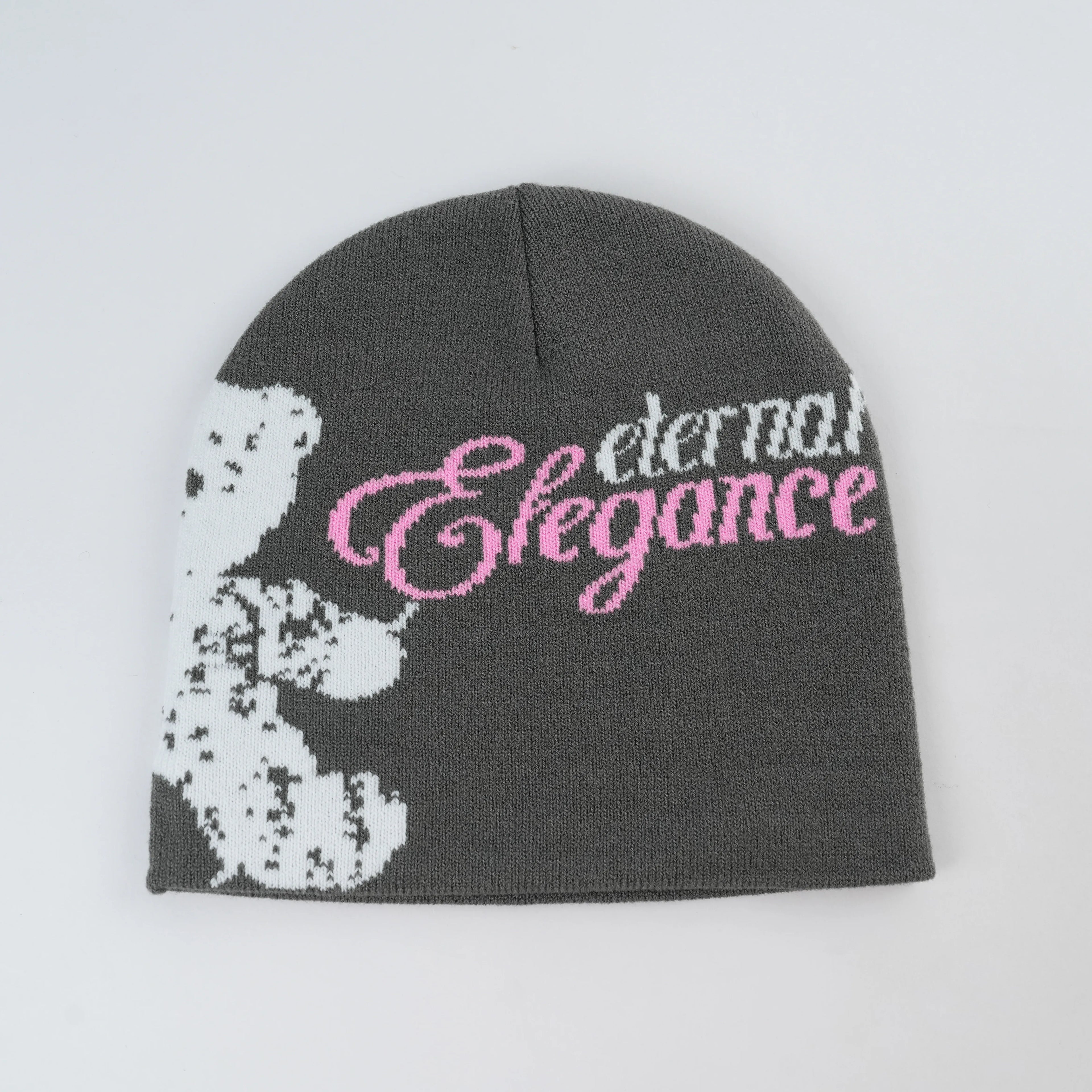Manufacturers 100% Acrylic Jacquard Beanies No Cuff Fold Cuffless Winter Skull Cap Knit Hat With Logo