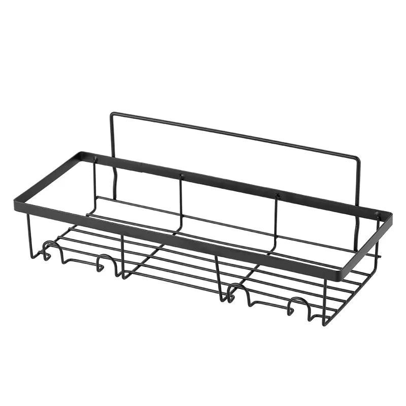 Matte Black Self-adhesive Wall No Drilling Bathroom Shower Storage Shelf Rack