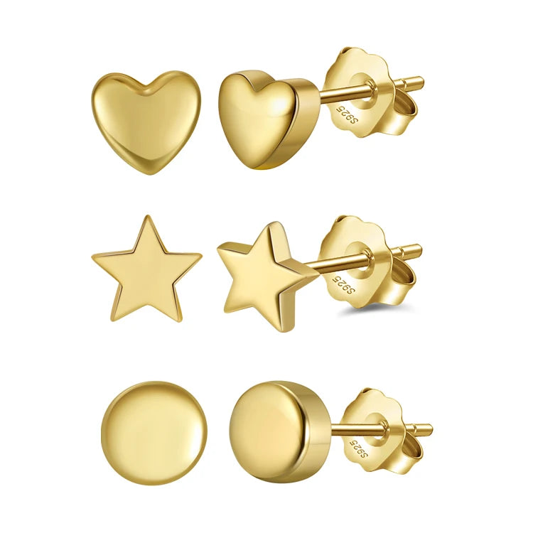 RINNTIN APE41 Daily Wear 6mm 925 Sterling Silver Gold Plated Mini Heart Stud Earrings for Woman