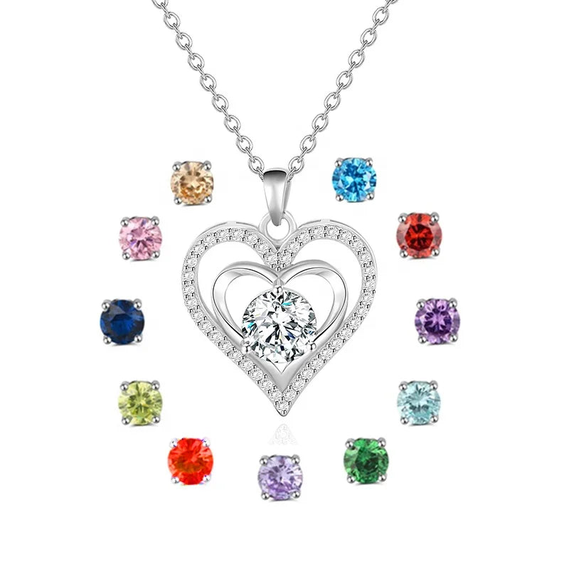 GP112 New AAAAA Jewelry Accessories Rose Gold Plated love Heart Pendant Bling Cubic Zirconia 925 Sterling Silver Heart Necklace