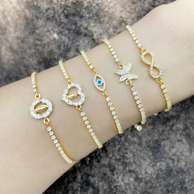 European and American 18K Gold Virgin Butterfly Plated Simple Zircon Charm Copper Bracelet Cross-Border Fashion Jewelry
