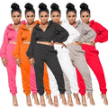 Custom Logo Women's High Quality Casual Clothing Set 100% Polyester Two-Piece Hoodie Pants Crop Top Sweatshirt Solid Pattern