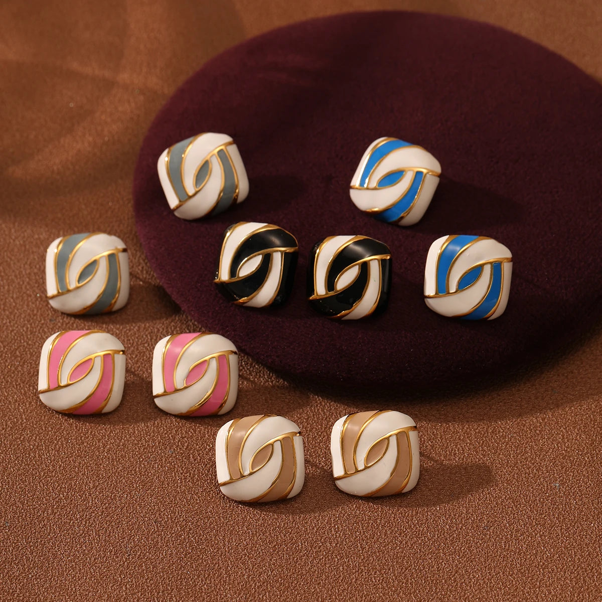 Trendy Earrings Fancy Colorful Enamel Stud Earrings Women Waterproof Stainless Steel Cheap Earrings in Bulk Wholesale