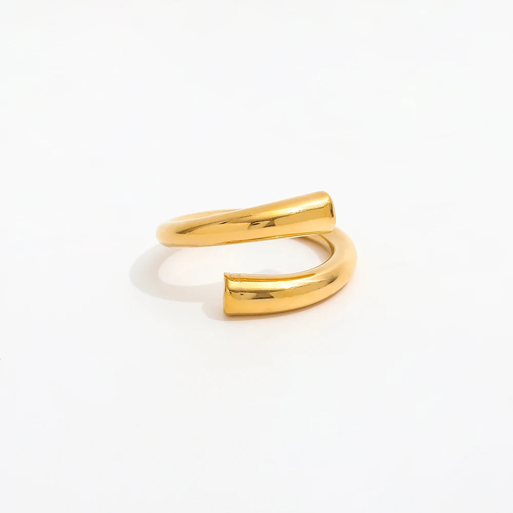 Joolim Jewelry Wholesale 18K Gold Plated Irregular Cross Open Stainless Steel Rings for Women Rings