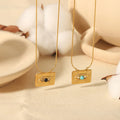 Retro 18K Gold Plated Zircon CZ Round Evil Eyes Necklace Stainless Steel Turquoise Evil Eyes Snake Chain Necklace for Gift