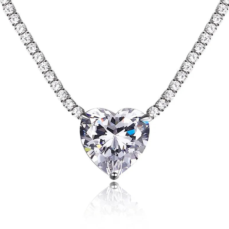 Hainon S925 Sterling Silver Heart Shape Full Zirconium Fashion Niche Design Ladies Pendant Necklace