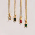 18K Gold Plated Jewelry Colorful Geometric Zircon Pendant Necklace Stainless Steel Square Christmas Jewelry Women Gift
