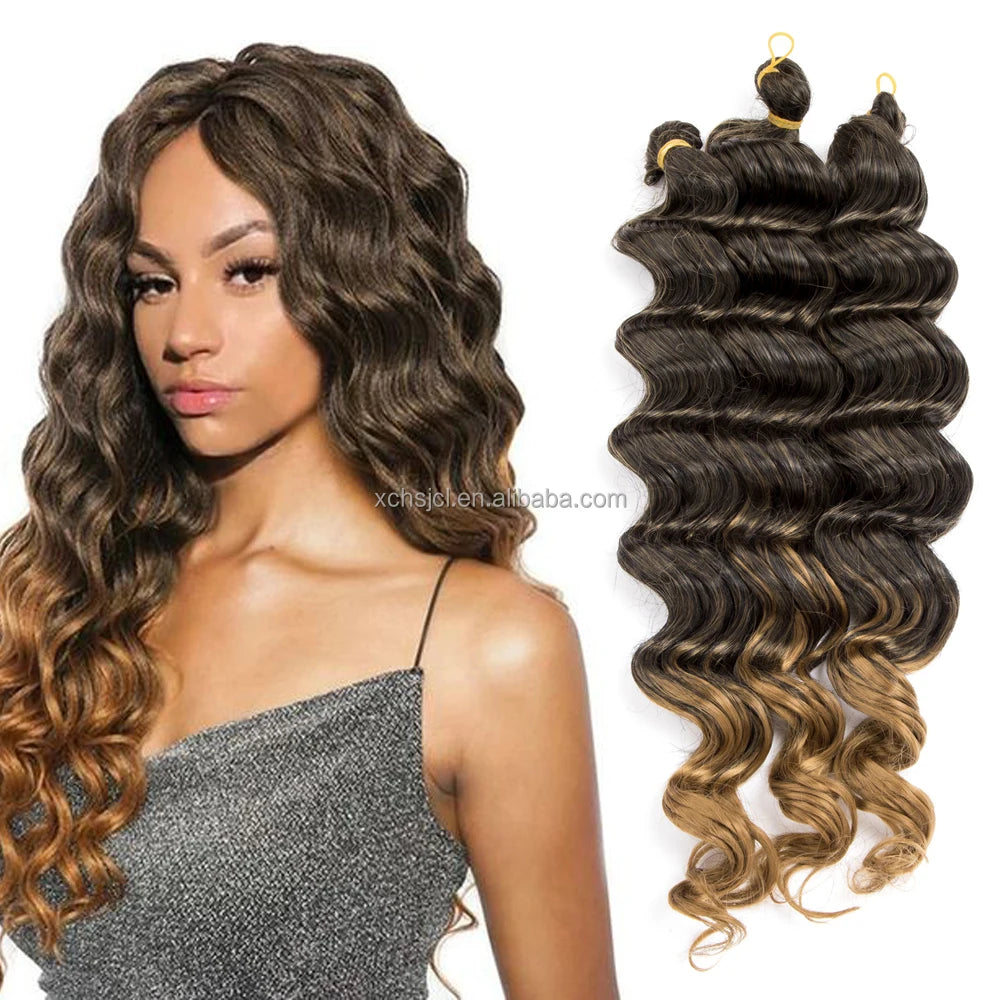 Deep Wave Synthetic Braiding Hari Extensions Fretrss 20 Inch Deep Wave Hair Bulk Crochet Hair Deep Wave Bulks