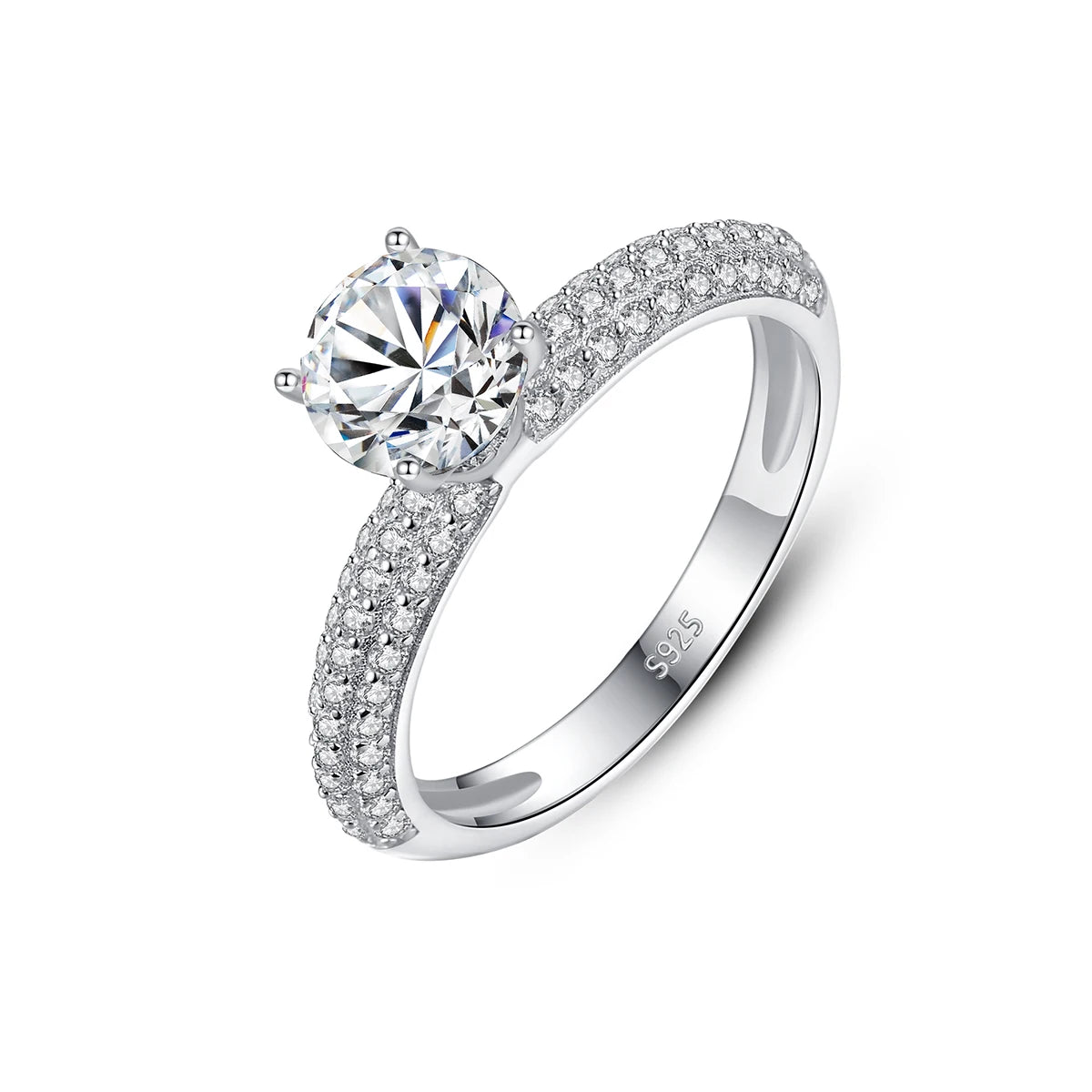 CZCITY 1 Carat Silver Sterling Moissanite Ring Jewelry Wholesale Pave with CZ Stackable 925 Silver Round Halo Moissanite Ring