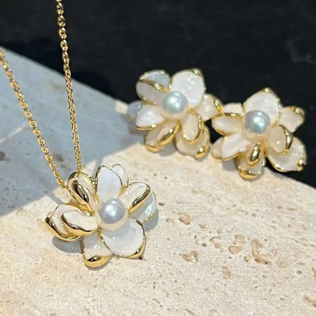 Women's Trendy 6-7MM Freshwater Pearl Lotus Wedding Jewelry Sets Gold Dubai 112 Natural 112 Nigeria Wedding Jewelry 112
