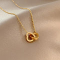 316 Stainless Steel Plating 18K Gold Rose Gold Non-fading Fashion Simple love Double Ring Necklace