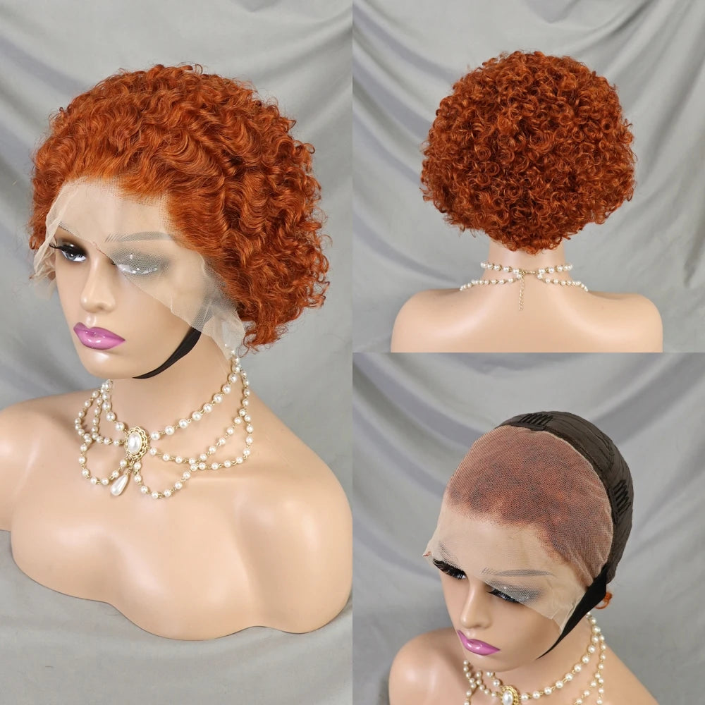 Ginger Orange Curly Short Bob Wigs for Women 13x4 Transparent Lace Front Human Hair Wigs Wet and Wavy Pixie Cut Frontal Wigs