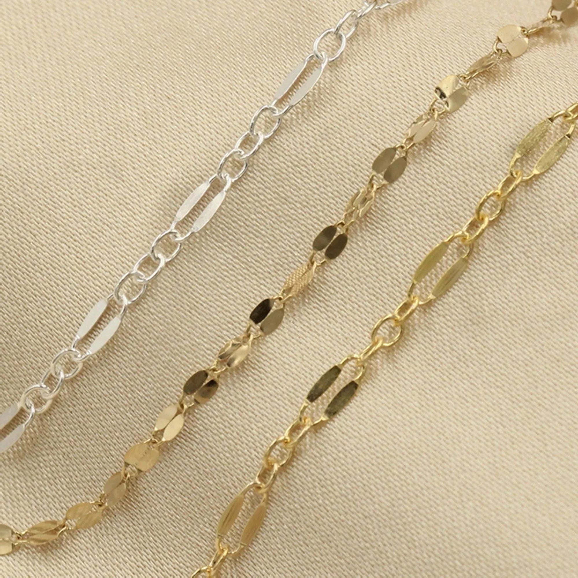 GP US 2.5mm Sequin Lip Unfinished Lace Chain 14k Gold Filled Rolls Bulk Jewelry Making Permanent Jewelry Chains  Wholesale