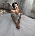 AL1395 White Boho Ball Gown Wedding Dress with V-Neck Lace Beads Crystal Decoration Manufacturers Supply 2025 Popular Long Train