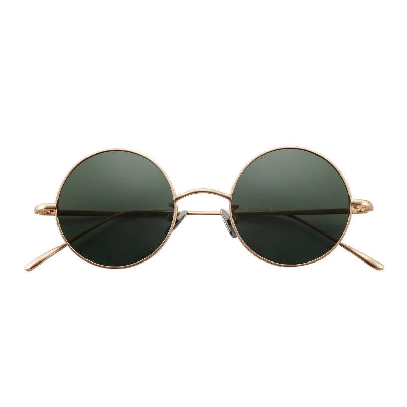 Classic Retro Punk Style Round Frame Sunglasses Comfortable Green/Blue Optically Polarized Metal Rimless for Men and Women