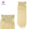 Fashion Beauty Cheap 6pcs with 16clips Full Head Blonde 613#  Straight Clip in Curly Synthetic Hair Extensions for Women