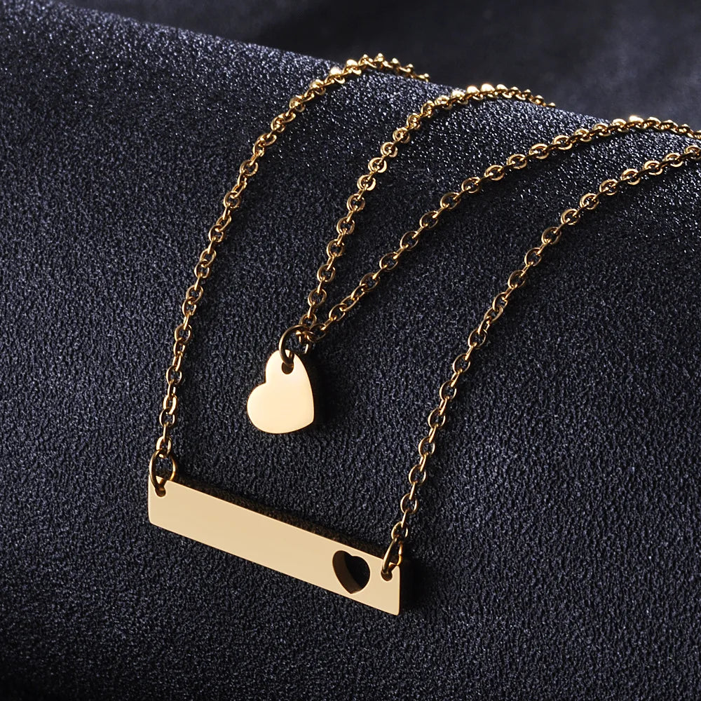 2pcs/set 100 Designs Mother's Day Gift for Mom Grandma Daughter Stainless Steel Silver 18K Gold Bar Disc Heart Jewelry Necklace