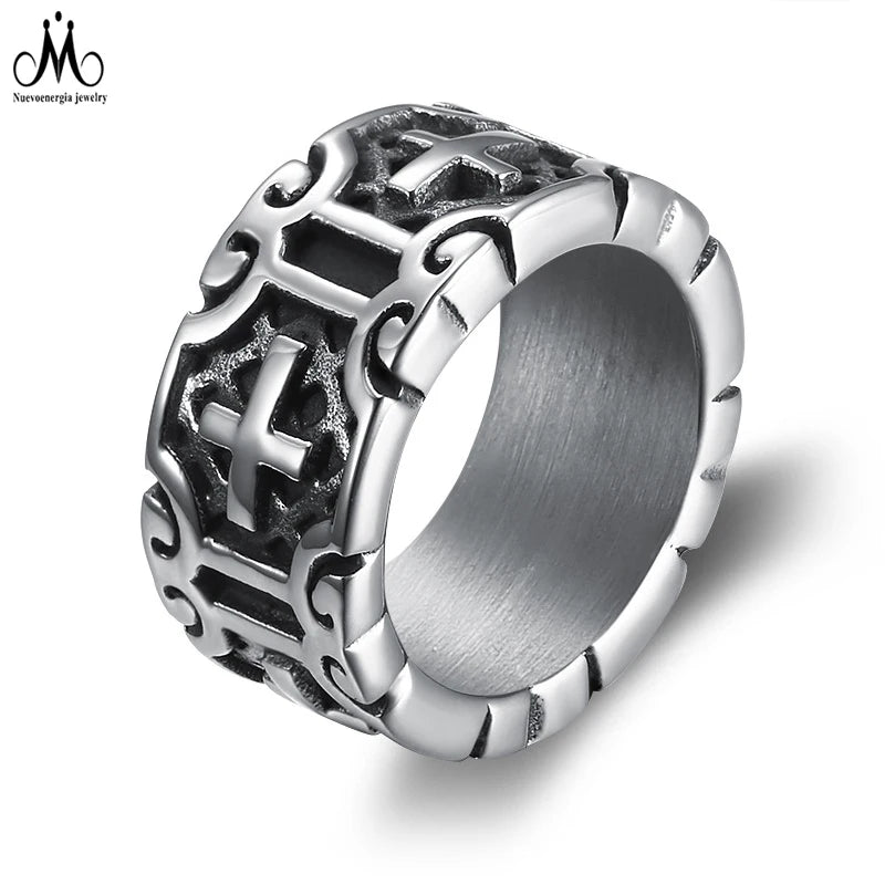 Fashion Man Silver Ring Jewelry Vintage Cross Ring Stainless Steel Man Ring Jewelry Gift for Husband