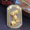 Certified Gold Inlaid Pendant Hetian Jade Square Brand Large Dragon And Phoenix Sailing Boat  For Men And Women