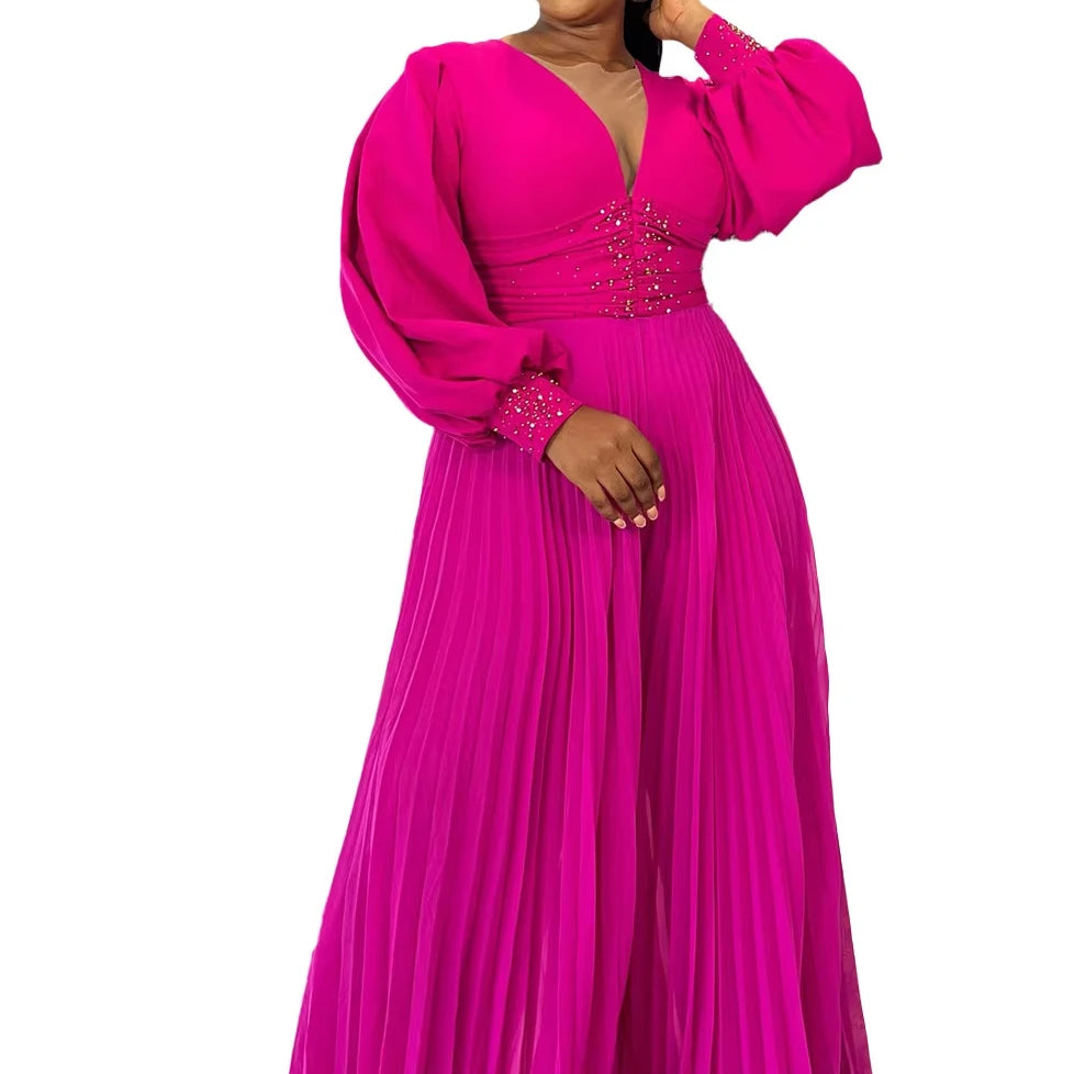 African Fashion Women's 2024 New Chiffon Floor Length Dress Turkey Chiffon Long Sleeves Dresses With Belt
