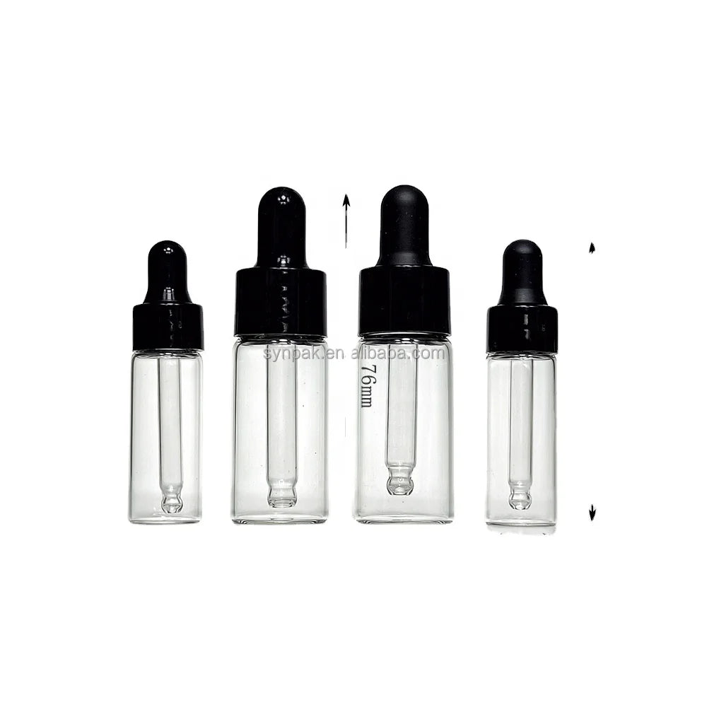 Custom 5/10ml Silicone Rubber Dropper Cap Glass Bottle with Screen Printed Packaging for Face Cream Facial Cleanser & Serum