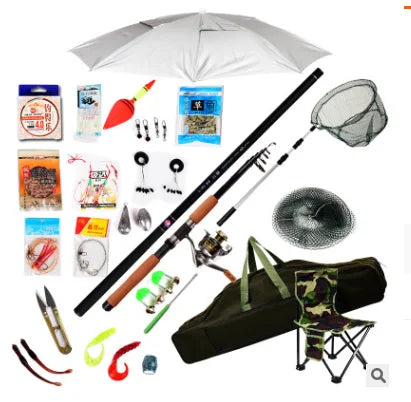 GW Telescopic Fishing Rod Reel Combo Full Kit Fishing Rod Gear  with Bag Line Lures Hook