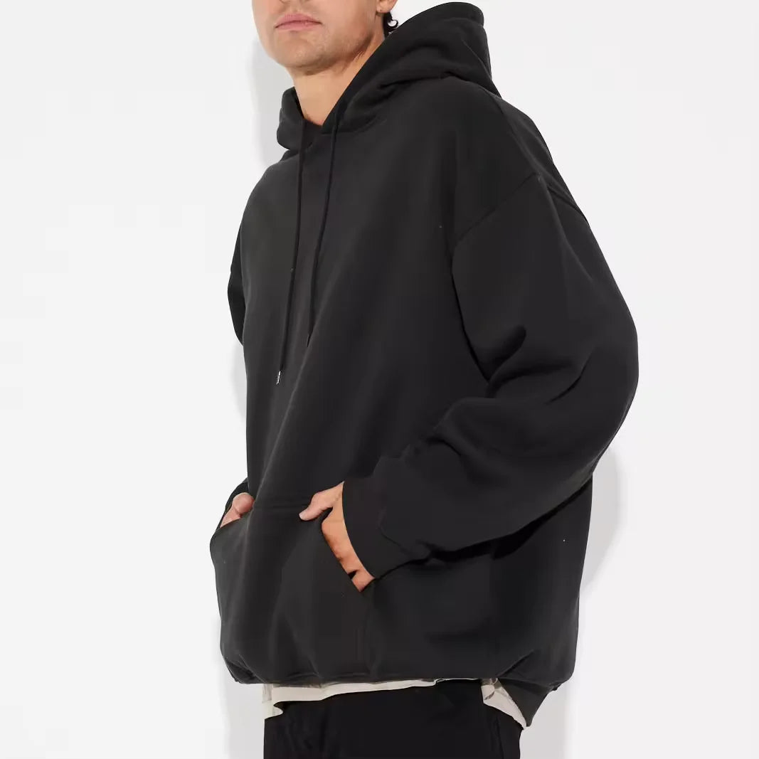 Fleece Cotton Autumn Eco-Friendly Breathable 300g Drop Shoulder Oversized Cropped Hoodie Men Sweatsuits Custom Logo Pullover