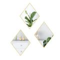 Diamond Shape Decorative Wall Mirror Set of 3 Hanging Chain Frameless Mirror Gold Wall Mirror with Copper Hanging Chain for Home