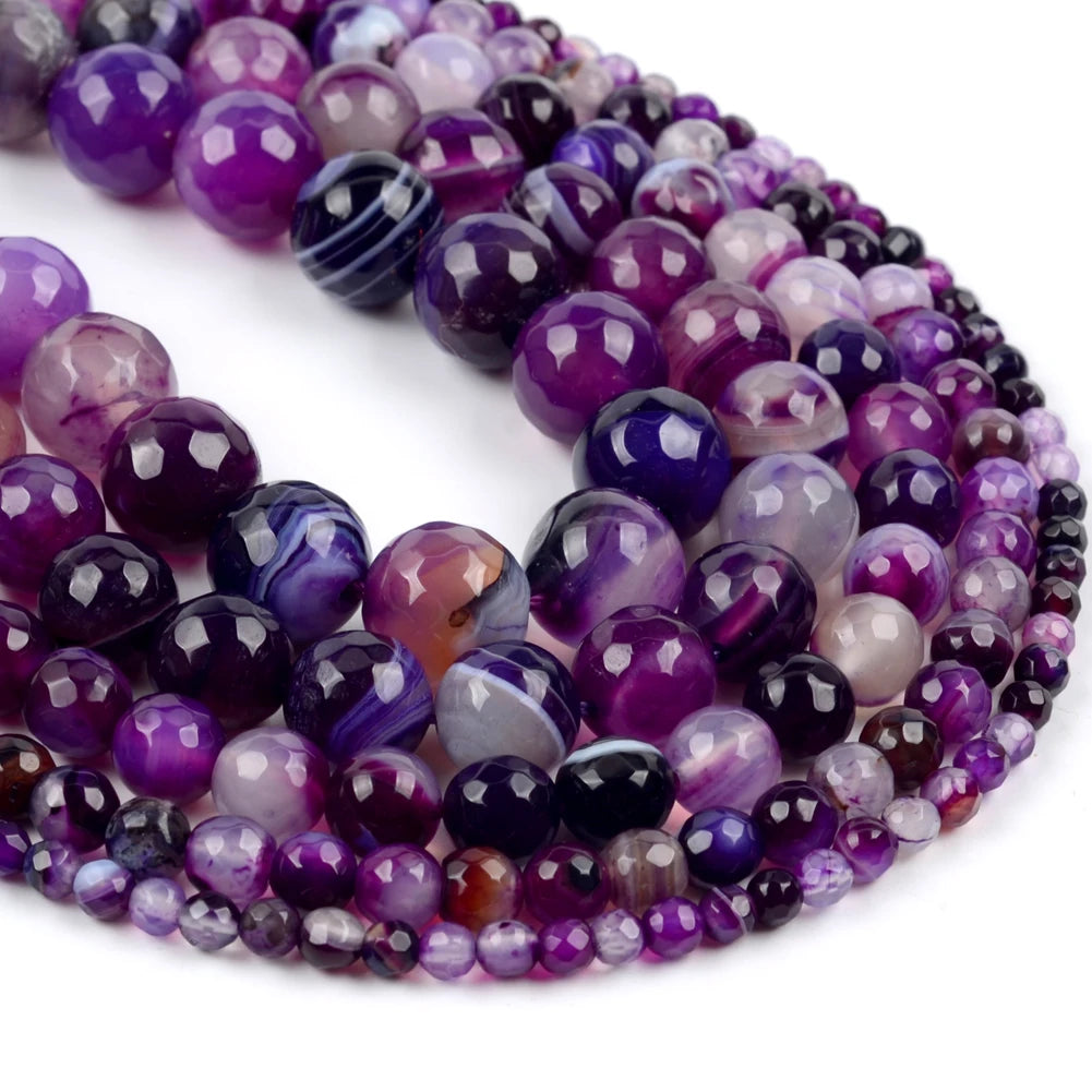 Natural Stone Beads Faceted Purple Agate for Jewelry Making Round Loose Beads DIY Bracelet Necklace