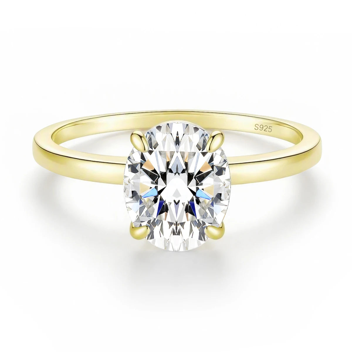OAHLAN Classic Trendy 925 Sterling Silver Gold Plated Women's 3ct Oval Cut Zircon Prong Set Solitaire Engagement Wedding Party MegaBDM