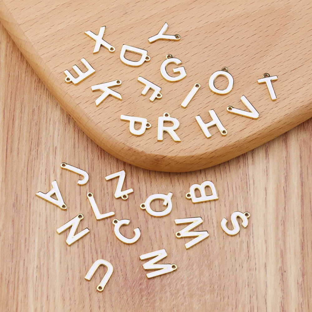 High Polish 18k Gold Plated Stainless Steel 26 Letter Charms - A-z Letters Shape Initial Pendant