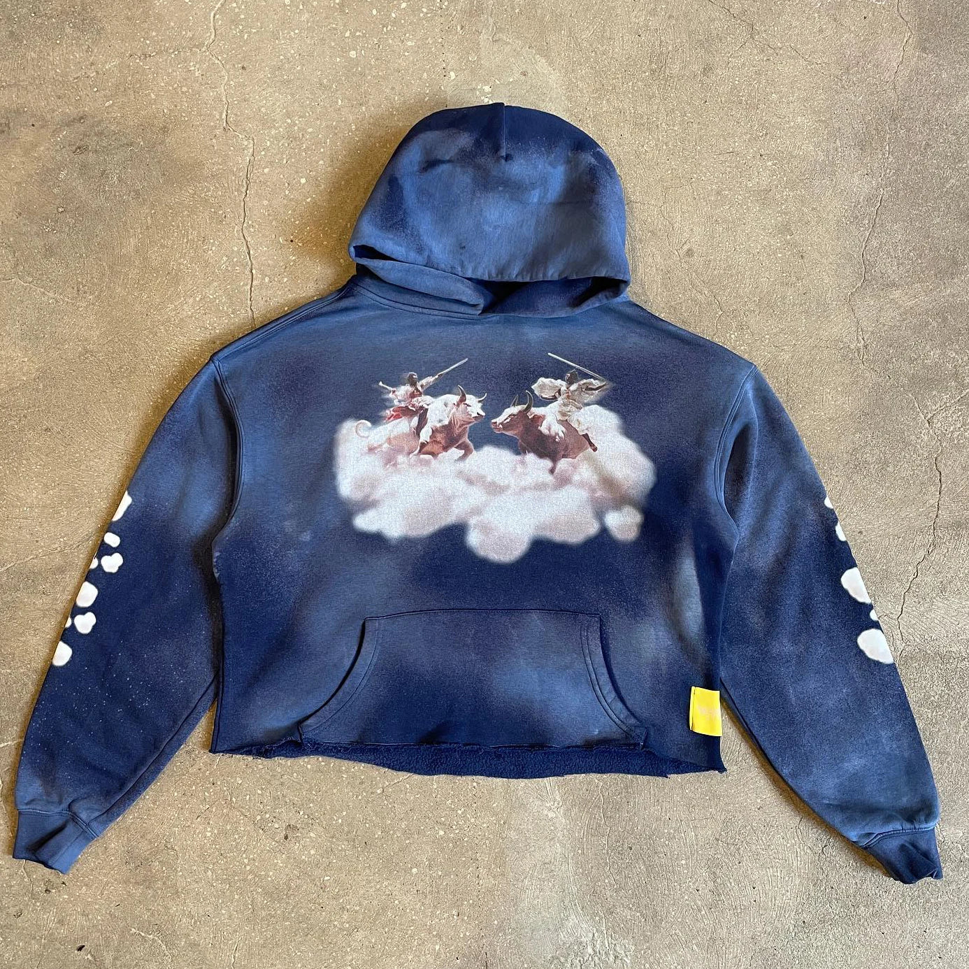 Vintage Acid Wash Oversized Pullover Men 100% Cotton Heavyweight Sun Faded Custom Logo Stitching Men's Hoodies Sweatshirts