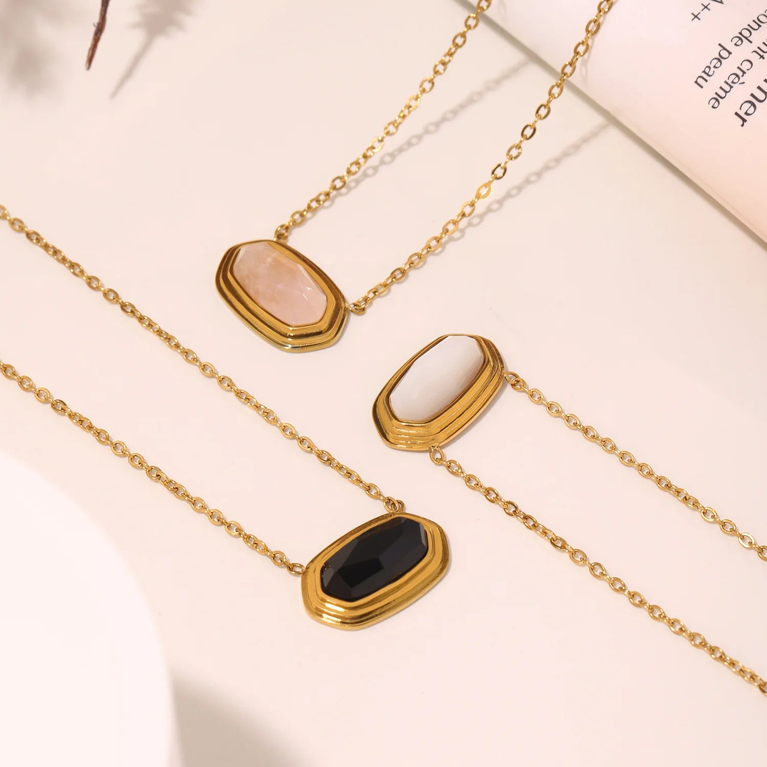 New 18K Gold PVD Plated Stainless Steel Geometric Natural Stone Pendant Necklace for Women Jewelry Gift