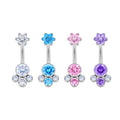 ASTM F136 Titanium 14G Belly Button Rings Floral Pink Daisy Style Crystal CZ Inlay Internally Thread Navel Piercing Jewelry