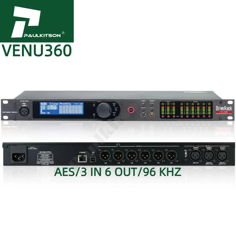 Paulkitson VENU360 Professional 3-in-6-out Active Audio Processor with Metal Construction for Stage Use and XLR Connectivity